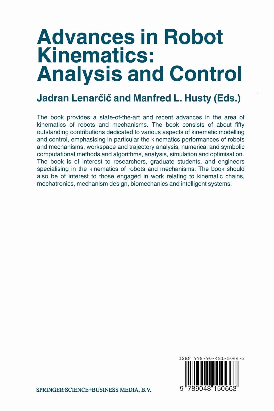 Rückseite: 9789048150663 | Advances in Robot Kinematics: Analysis and Control | Lenar&amp; (u. a.)