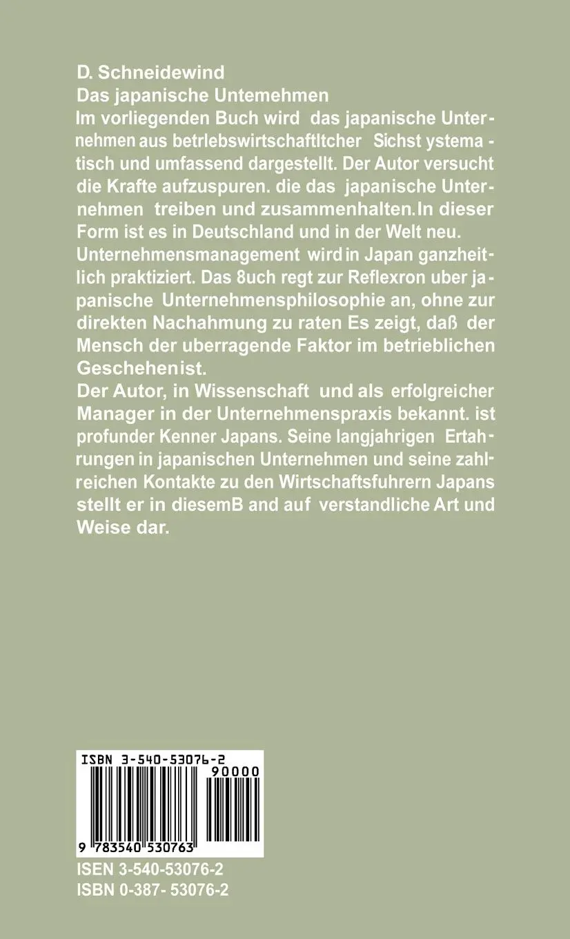 Rückseite: 9783540530763 | Das japanische Unternehmen | uchi no kaisha | Dieter Schneidewind