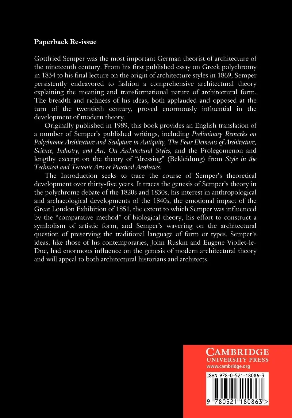 Rückseite: 9780521180863 | The Four Elements of Architecture and Other Writings | Semper (u. a.)