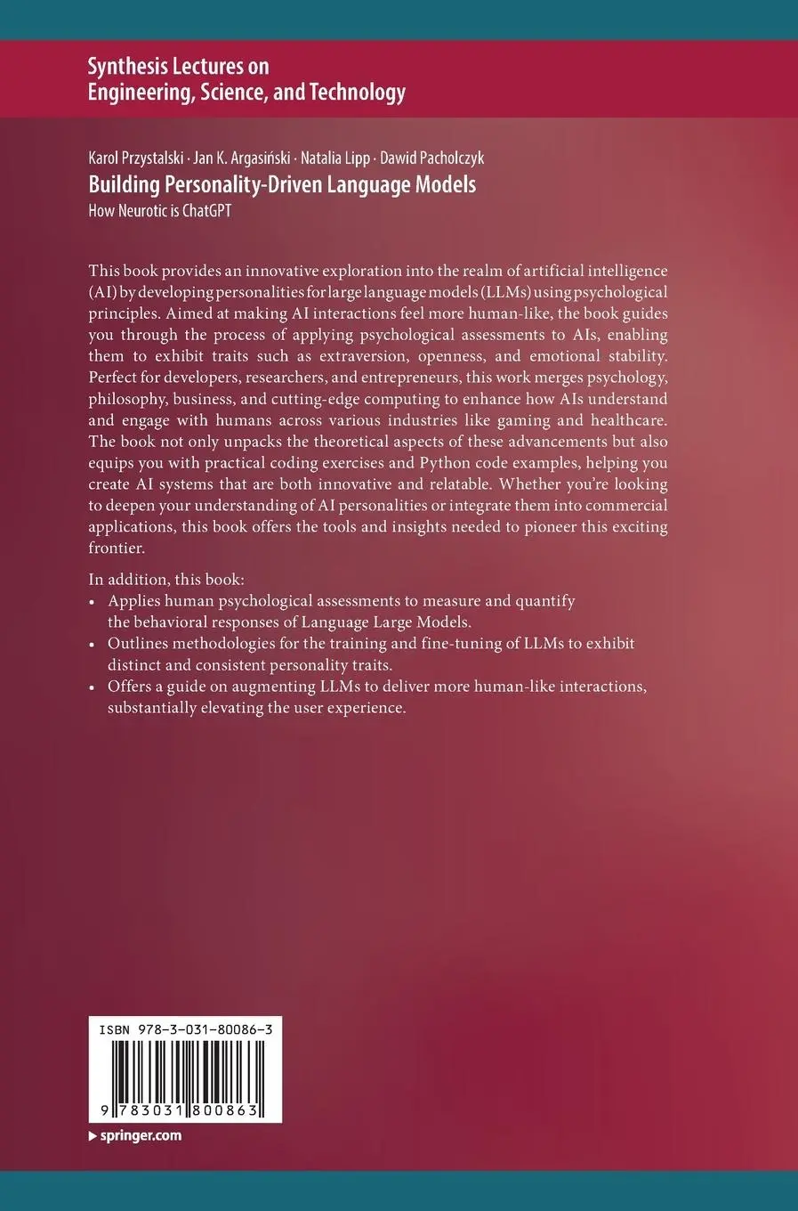 Rückseite: 9783031800863 | Building Personality-Driven Language Models | How Neurotic is ChatGPT