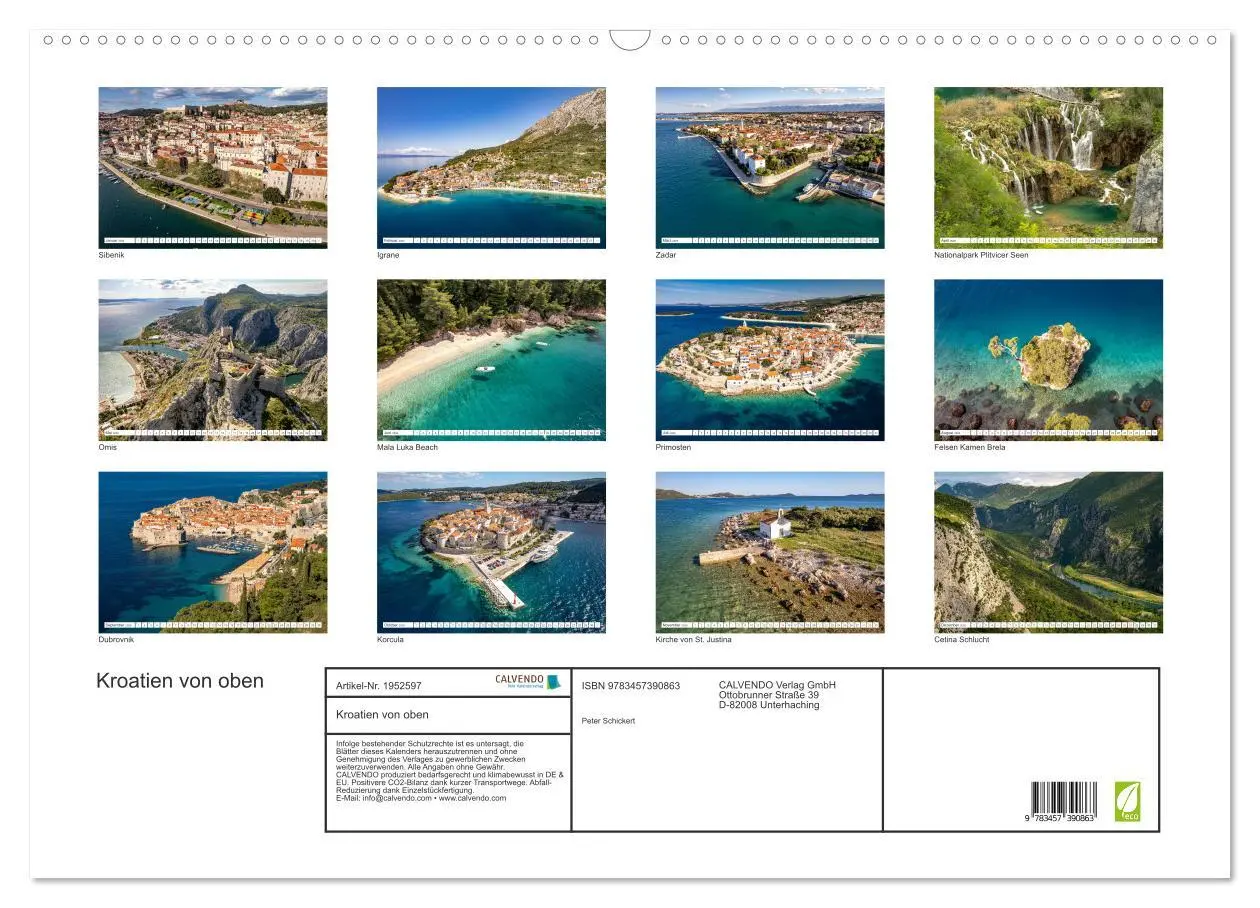 Bild: 9783457390863 | Kroatien von oben (Wandkalender 2026 DIN A2 quer), CALVENDO...