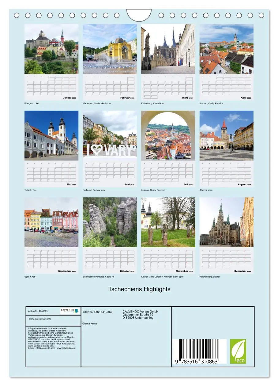 Bild: 9783516310863 | Tschechiens Highlights (Wandkalender 2026 DIN A4 hoch), CALVENDO...