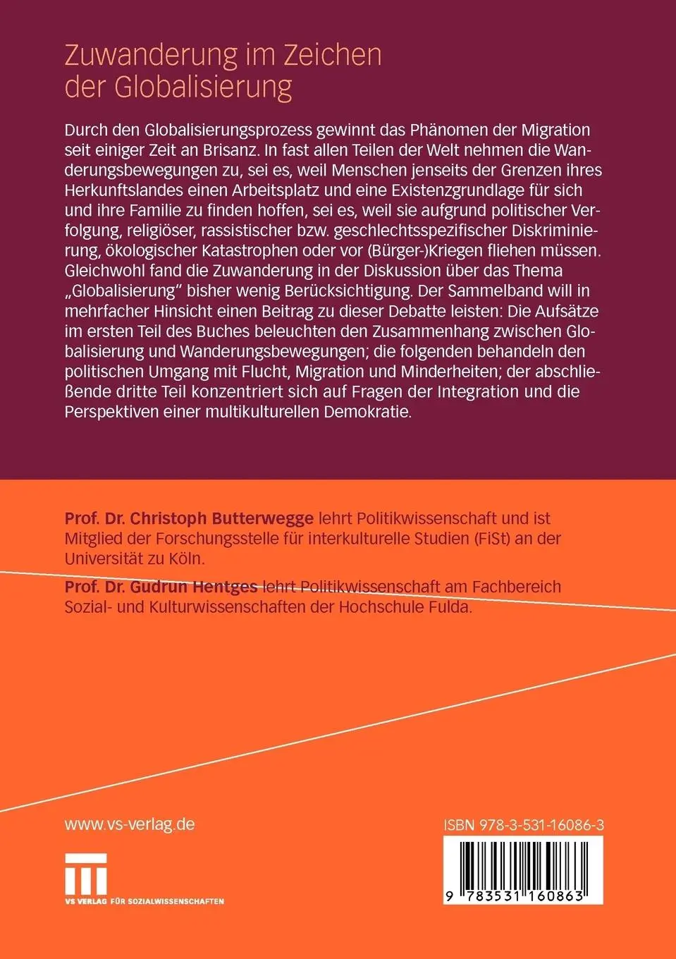 Rückseite: 9783531160863 | Zuwanderung im Zeichen der Globalisierung | Gudrun Hentges (u. a.)