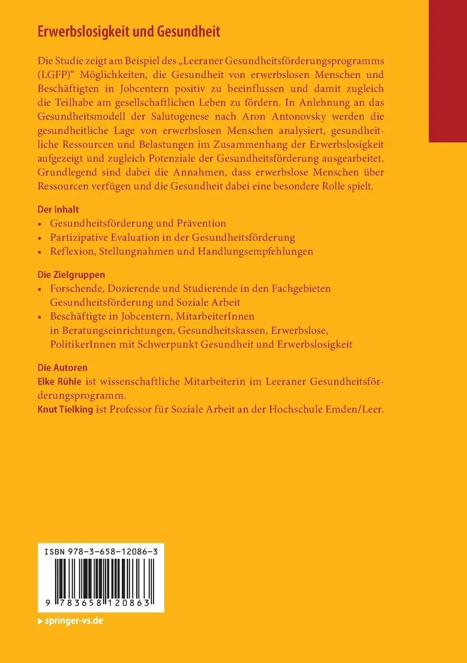 Rückseite: 9783658120863 | Erwerbslosigkeit und Gesundheit | Knut Tielking (u. a.) | Taschenbuch