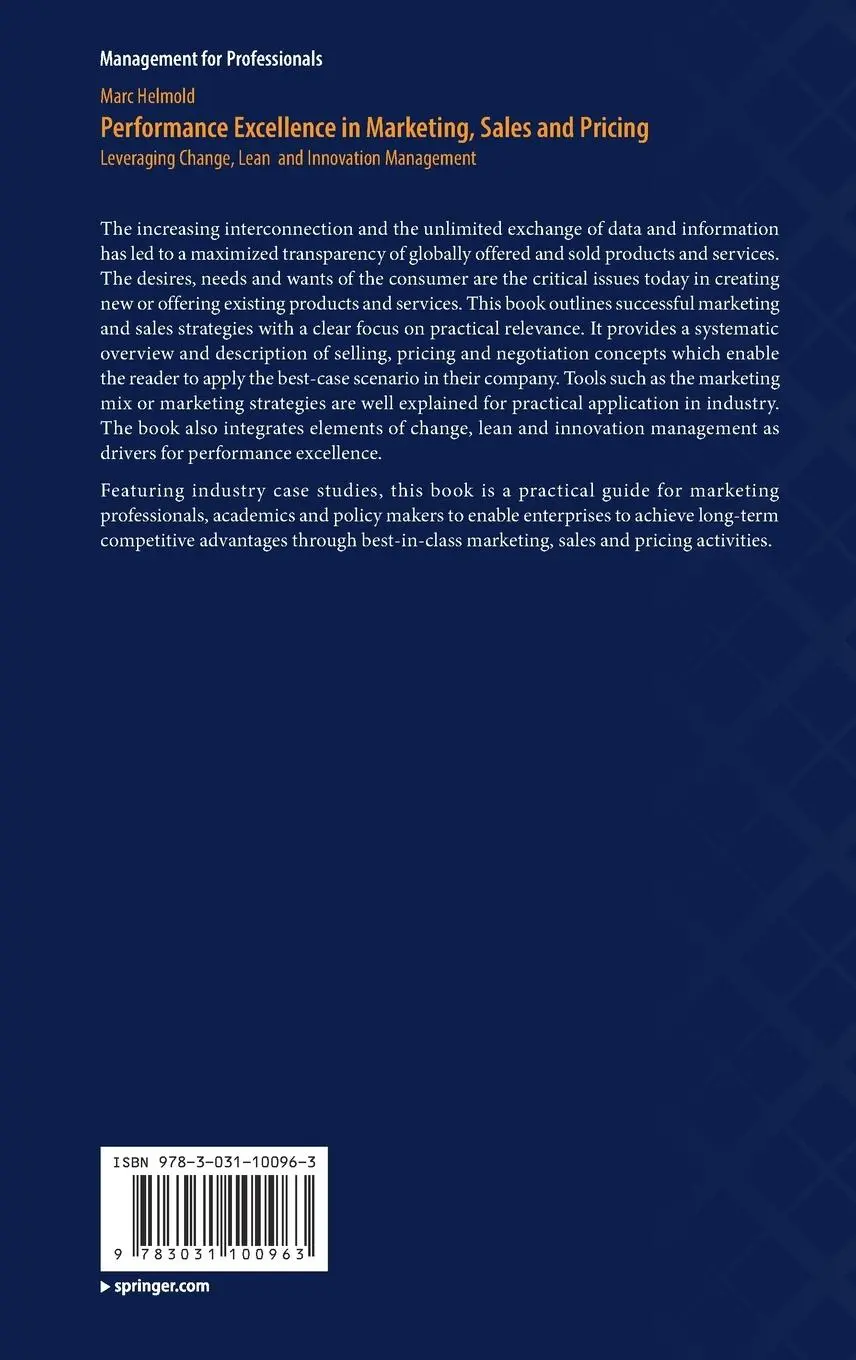 Rückseite: 9783031100963 | Performance Excellence in Marketing, Sales and Pricing | Marc Helmold