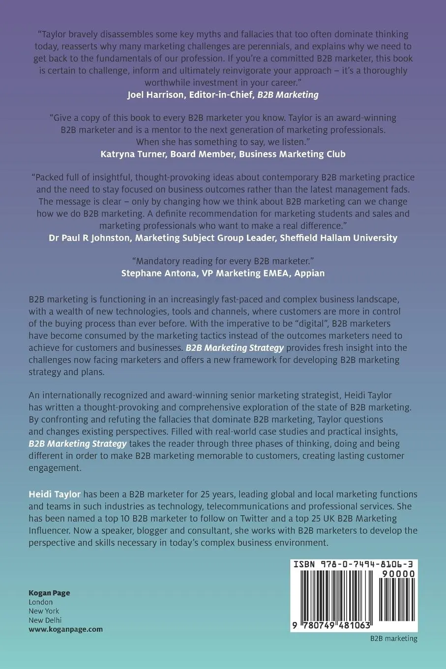 Rückseite: 9780749481063 | B2B Marketing Strategy | Heidi Taylor | Taschenbuch | Englisch | 2017