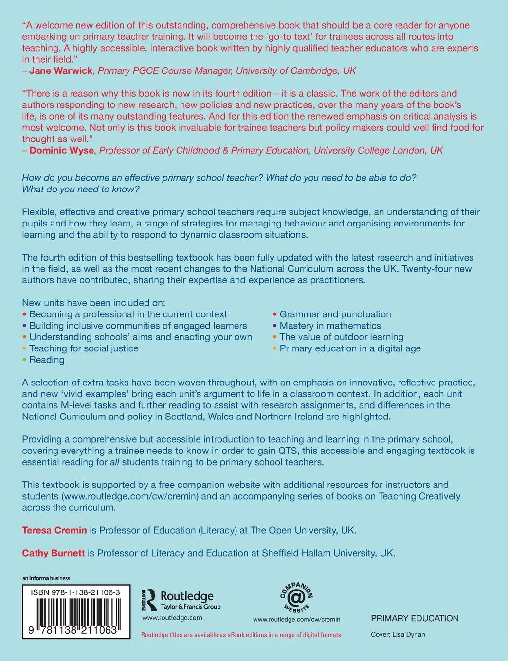 Rückseite: 9781138211063 | Learning to Teach in the Primary School | Teresa Cremin (u. a.) | Buch