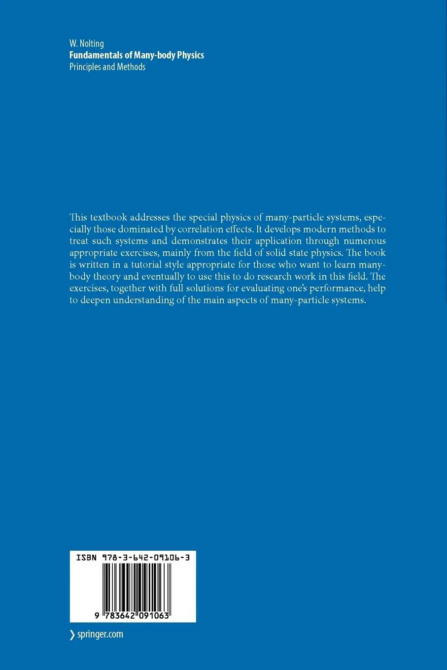 Rückseite: 9783642091063 | Fundamentals of Many-body Physics | Principles and Methods | Nolting