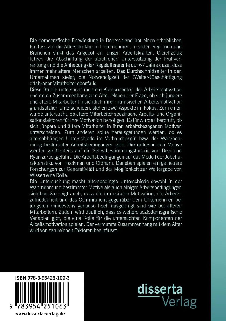 Rückseite: 9783954251063 | Arbeitsmotivation älterer Mitarbeiter: Eine empirische Untersuchung...