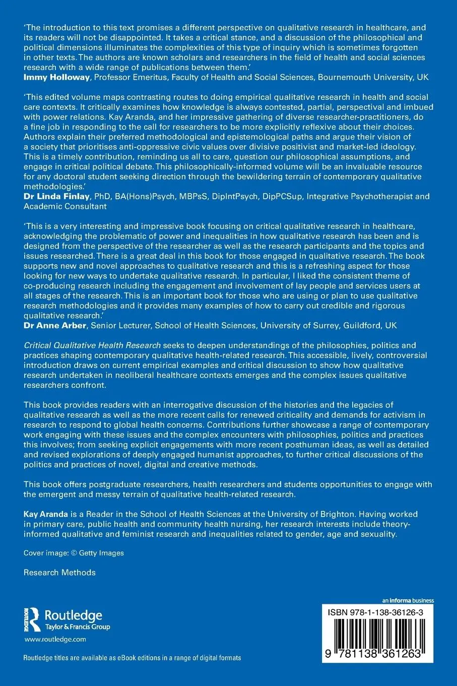Rückseite: 9781138361263 | Critical Qualitative Health Research | Kay Aranda | Taschenbuch | 2020