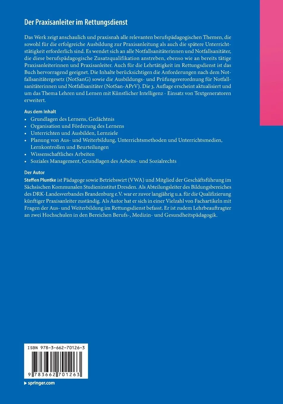 Rückseite: 9783662701263 | Der Praxisanleiter im Rettungsdienst | Steffen Pluntke | Taschenbuch
