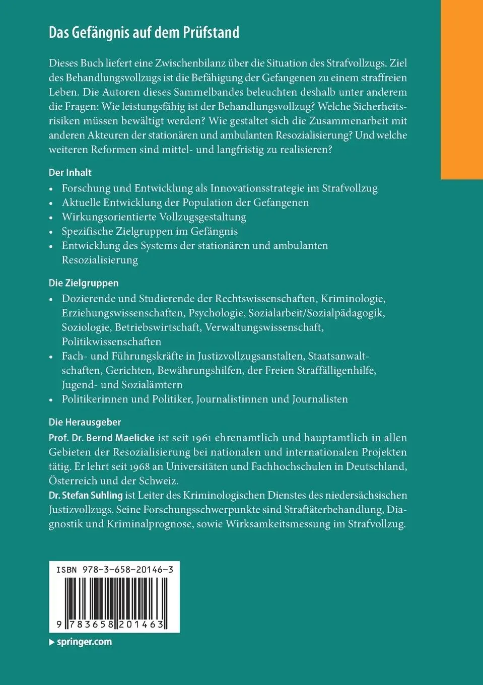 Rückseite: 9783658201463 | Das Gefängnis auf dem Prüfstand | Stefan Suhling (u. a.) | Taschenbuch