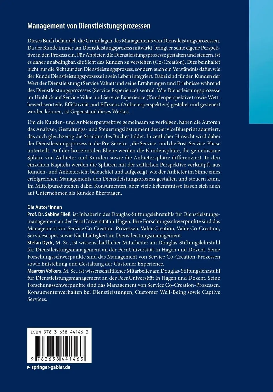 Rückseite: 9783658441463 | Management von Dienstleistungsprozessen | Sabine Fließ (u. a.) | Buch