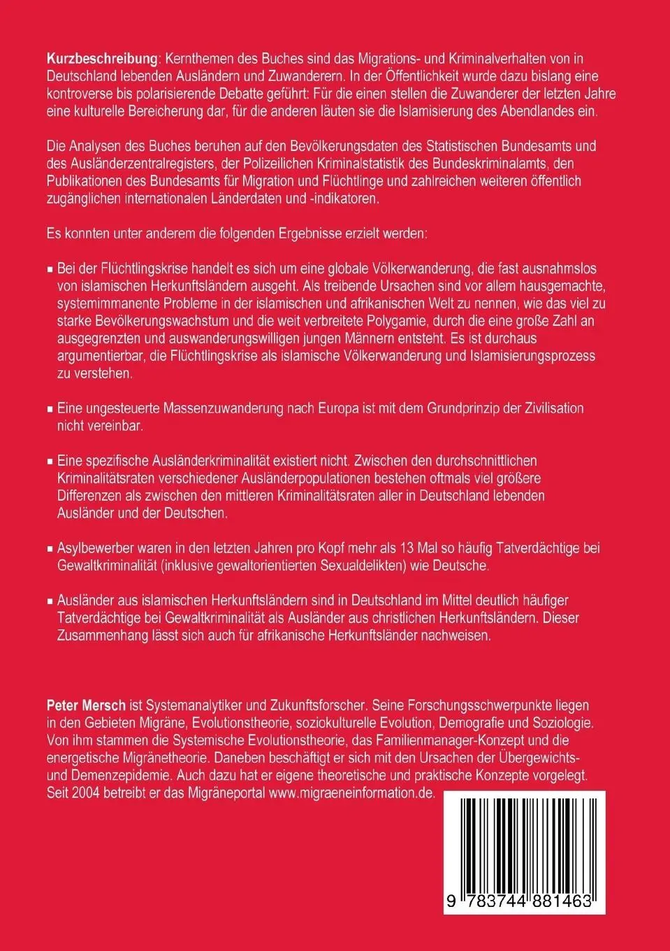 Rückseite: 9783744881463 | Das Migrations- und Kriminalverhalten von Ausländern | Peter Mersch