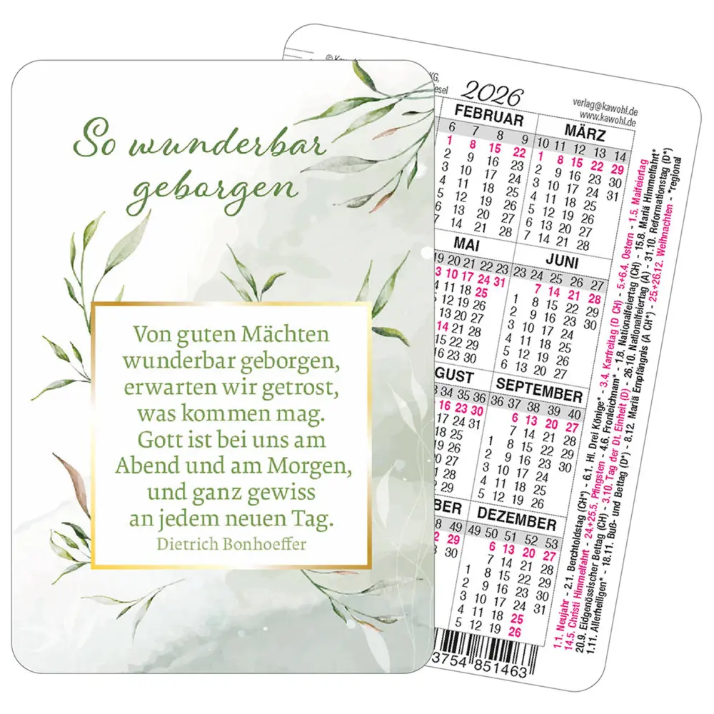 Cover: 9783754851463 | So wunderbar geborgen | Spielkartenkalender 2026 | Dietrich Bonhoeffer