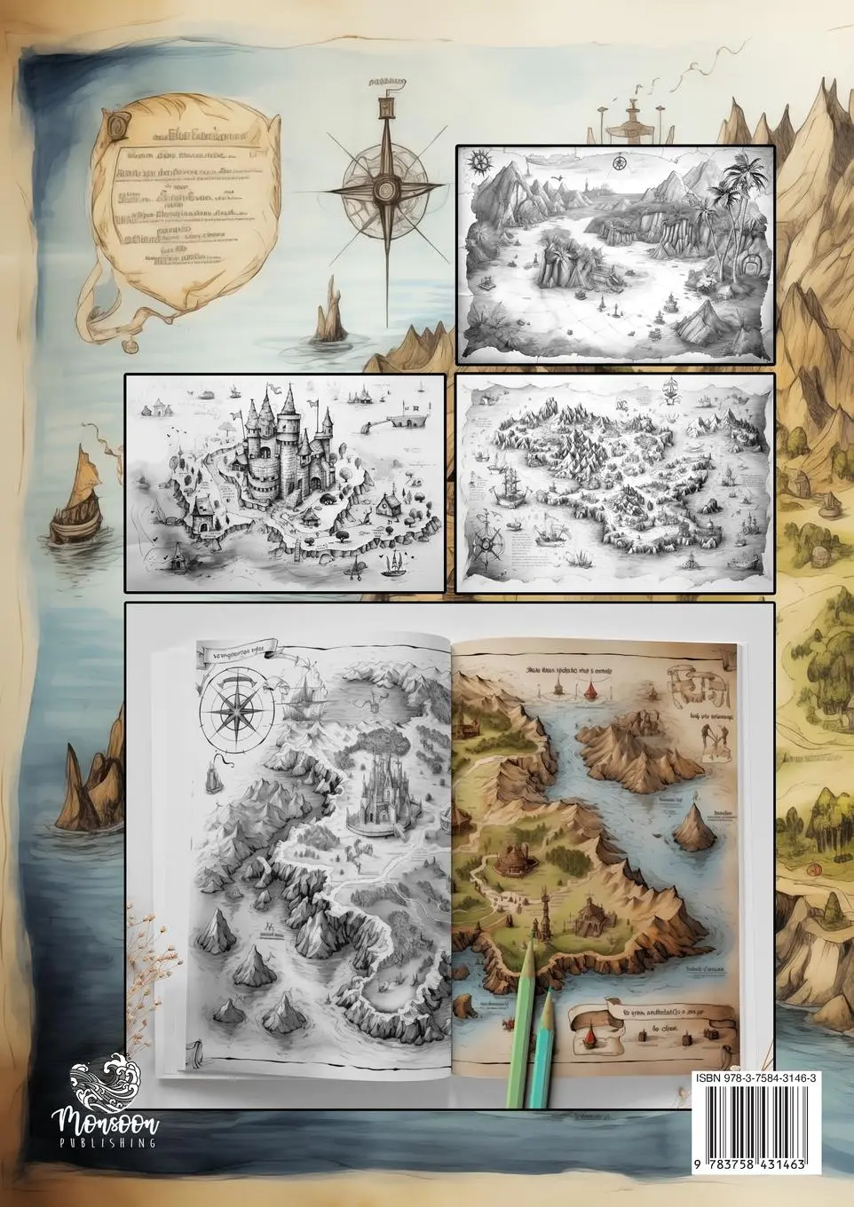 Rückseite: 9783758431463 | Treasure Maps Coloring Book for Adults | Monsoon Publishing | Buch