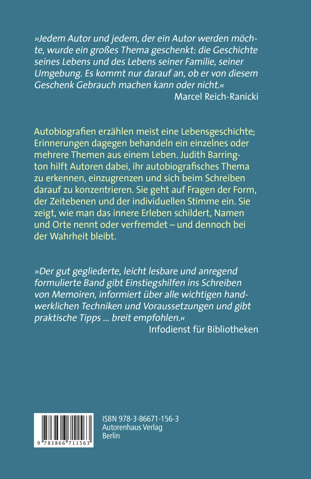 Rückseite: 9783866711563 | Meine Erinnerungen, mein Leben | Judith Barrington | Buch | 140 S.