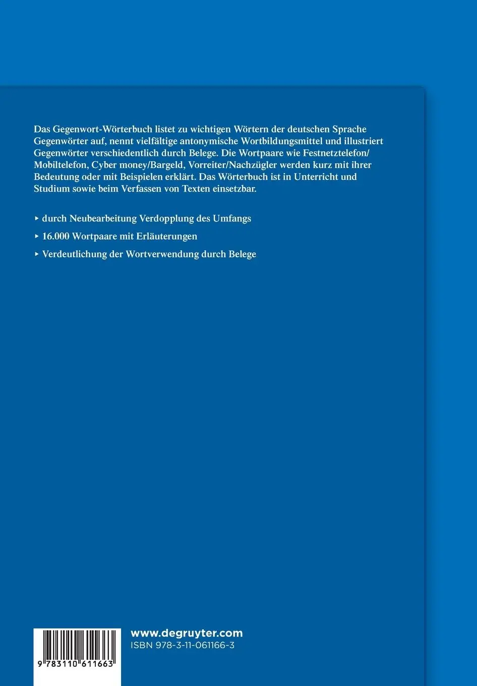 Rückseite: 9783110611663 | Das Gegenwort-Wörterbuch | Wolfgang Müller (u. a.) | Taschenbuch
