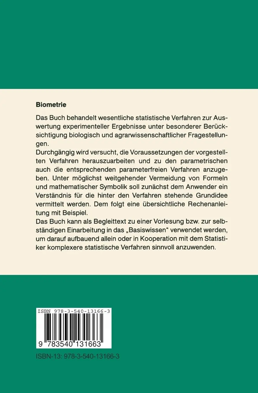 Rückseite: 9783540131663 | Biometrie | W. Köhler (u. a.) | Taschenbuch | x | Deutsch | 1984