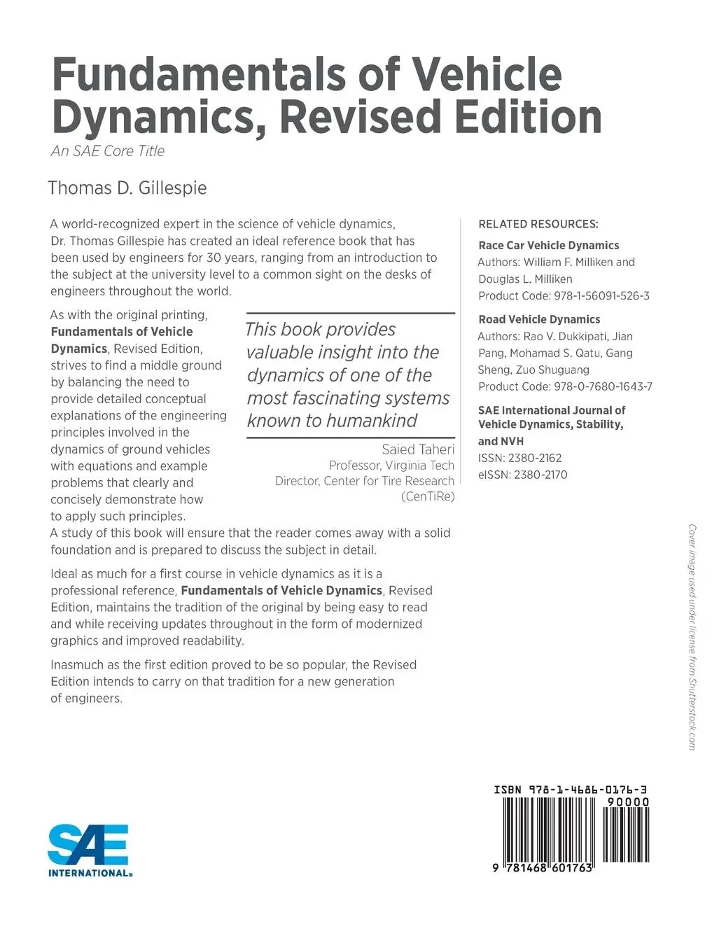 Rückseite: 9781468601763 | Fundamentals of Vehicle Dynamics, Revised Edition | Gillespie | Buch