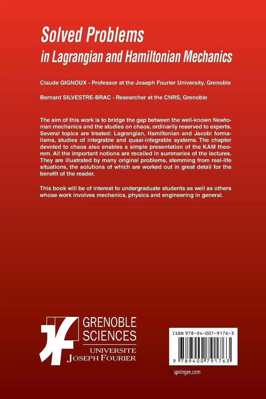 Rückseite: 9789400791763 | Solved Problems in Lagrangian and Hamiltonian Mechanics | Taschenbuch