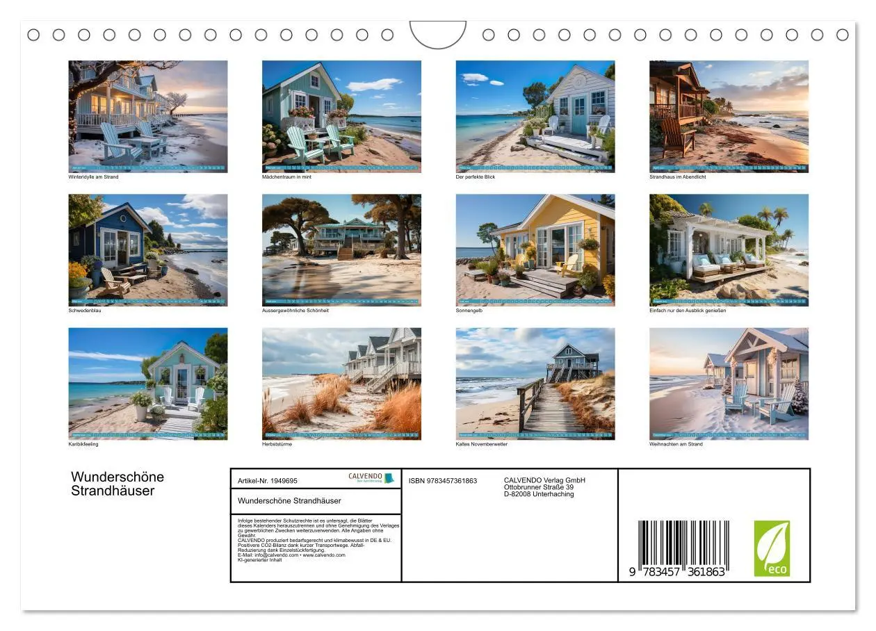 Bild: 9783457361863 | Wunderschöne Strandhäuser (Wandkalender 2026 DIN A4 quer), CALVENDO...