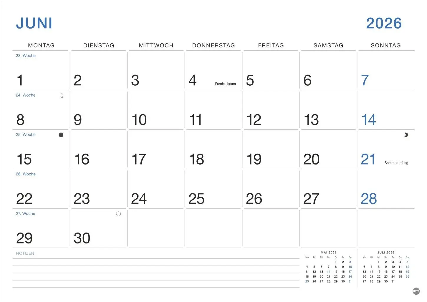 Bild: 9783756411863 | Büro Monatsplaner 2026 | Heye | Kalender | Bürokalender Heye | 14 S.