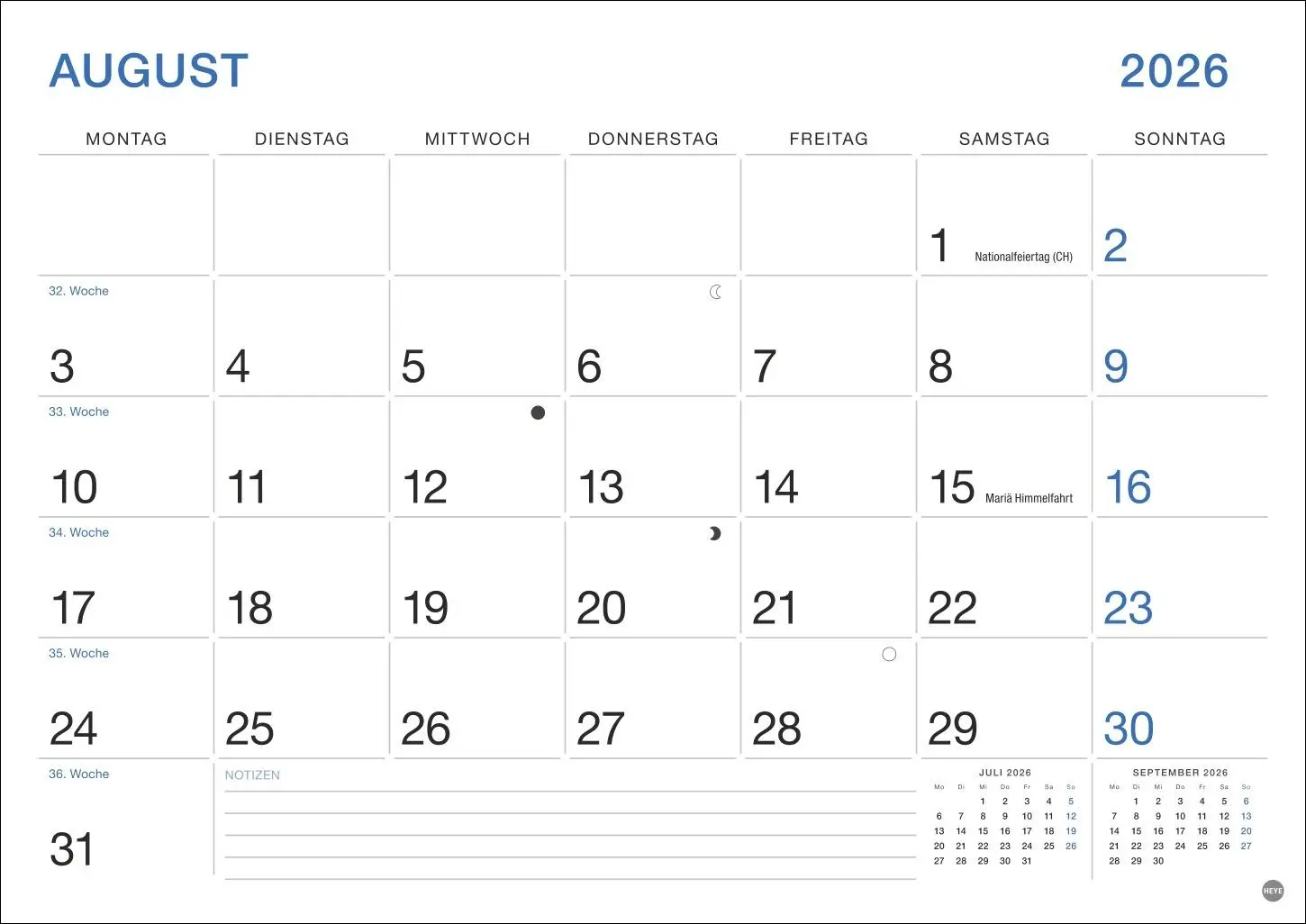 Bild: 9783756411863 | Büro Monatsplaner 2026 | Heye | Kalender | Bürokalender Heye | 14 S.