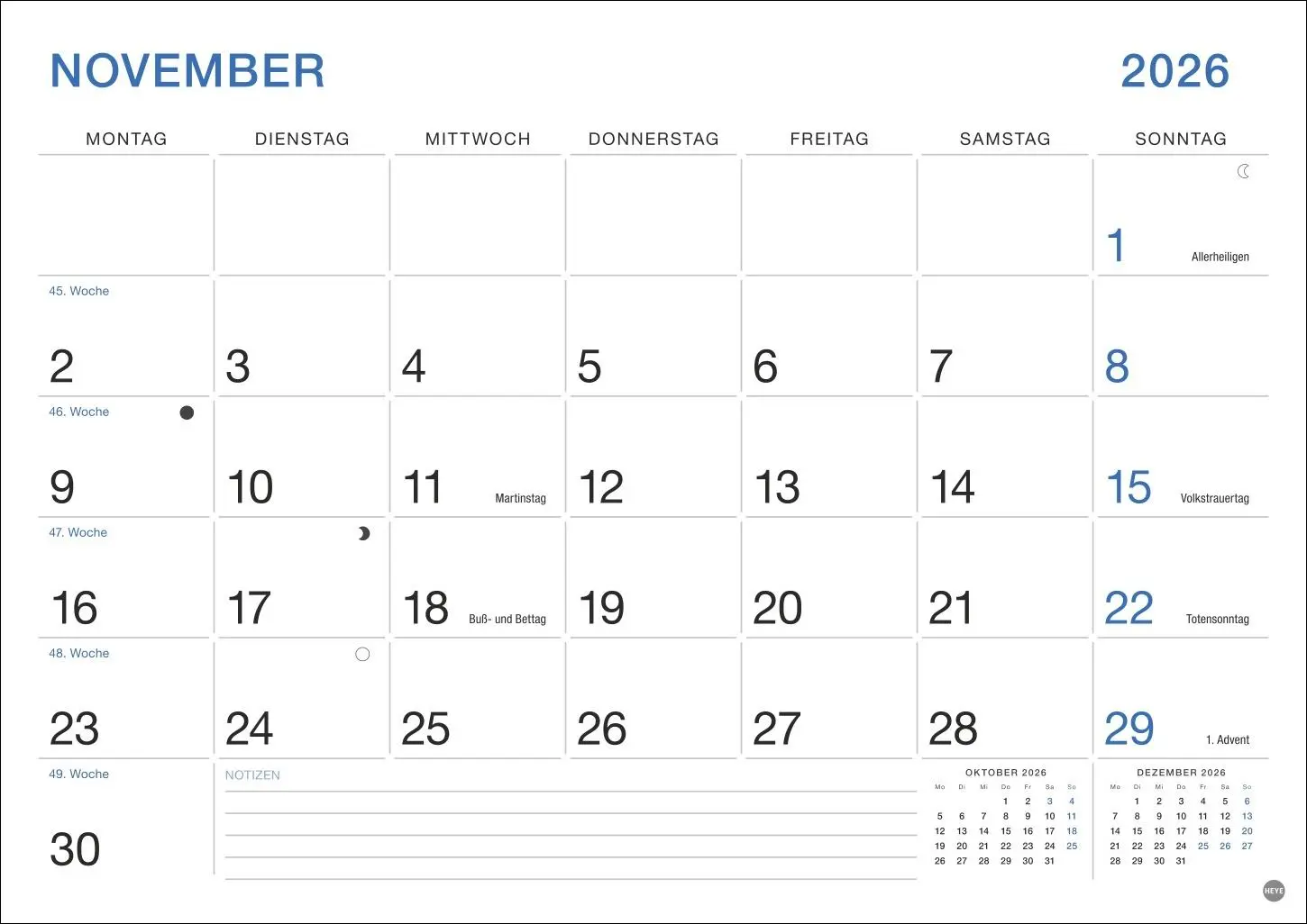 Bild: 9783756411863 | Büro Monatsplaner 2026 | Heye | Kalender | Bürokalender Heye | 14 S.