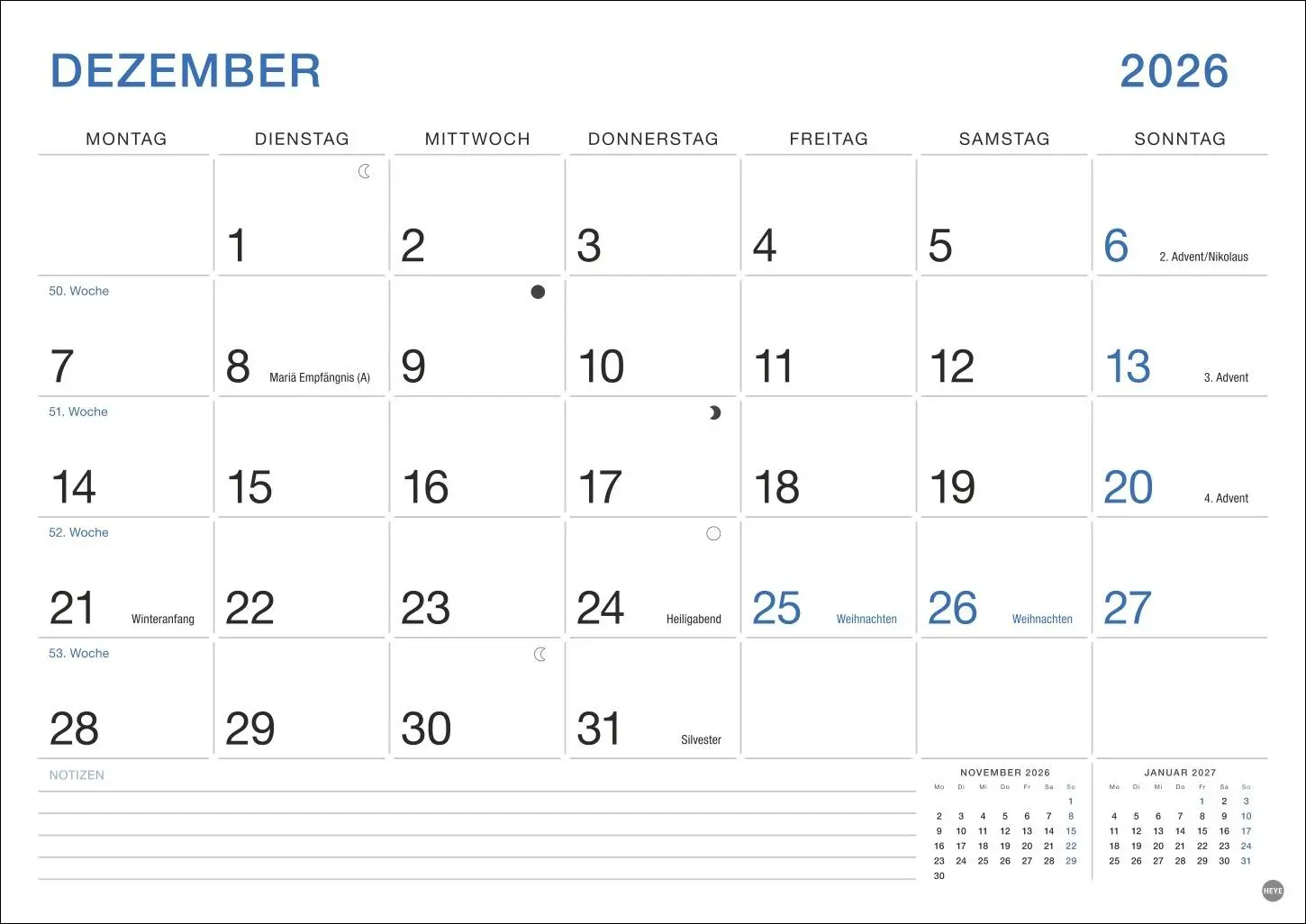 Bild: 9783756411863 | Büro Monatsplaner 2026 | Heye | Kalender | Bürokalender Heye | 14 S.