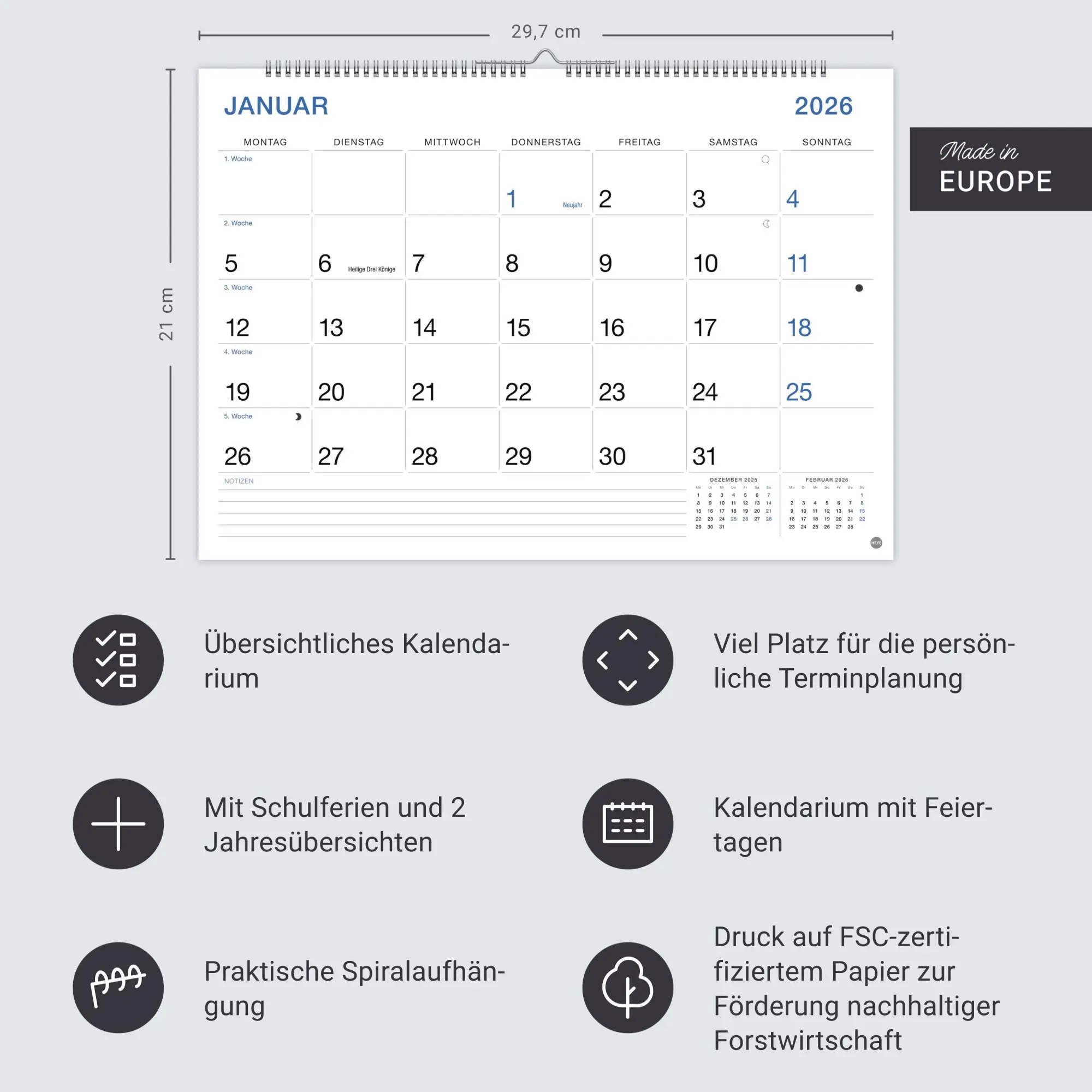 Bild: 9783756411863 | Büro Monatsplaner 2026 | Heye | Kalender | Bürokalender Heye | 14 S.