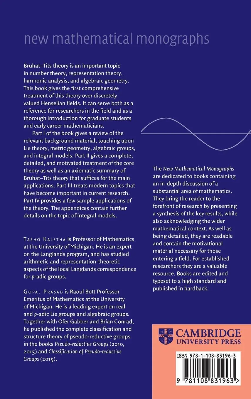 Rückseite: 9781108831963 | Bruhat-Tits Theory | A New Approach | Gopal Prasad (u. a.) | Buch