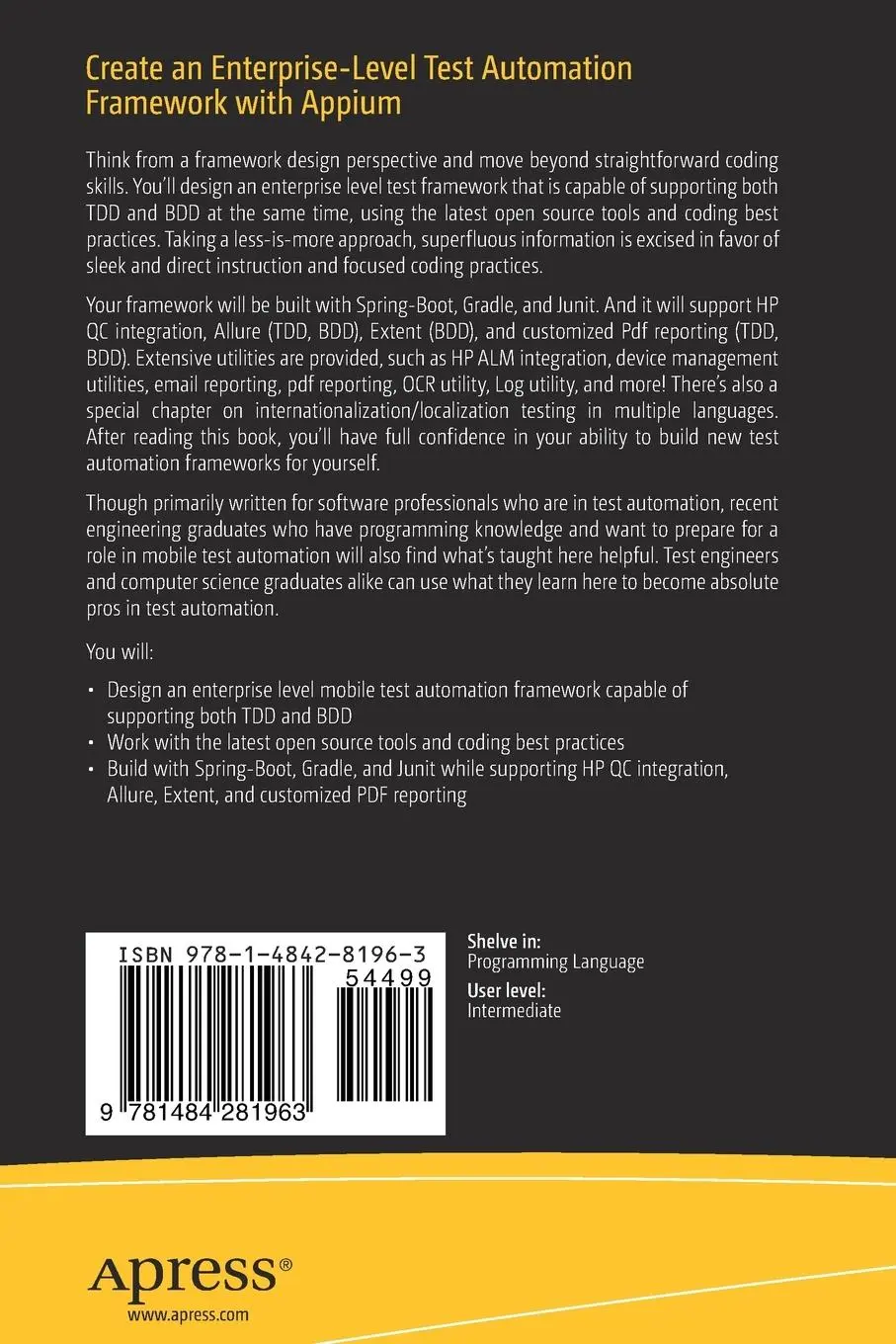 Rückseite: 9781484281963 | Create an Enterprise-Level Test Automation Framework with Appium | Das