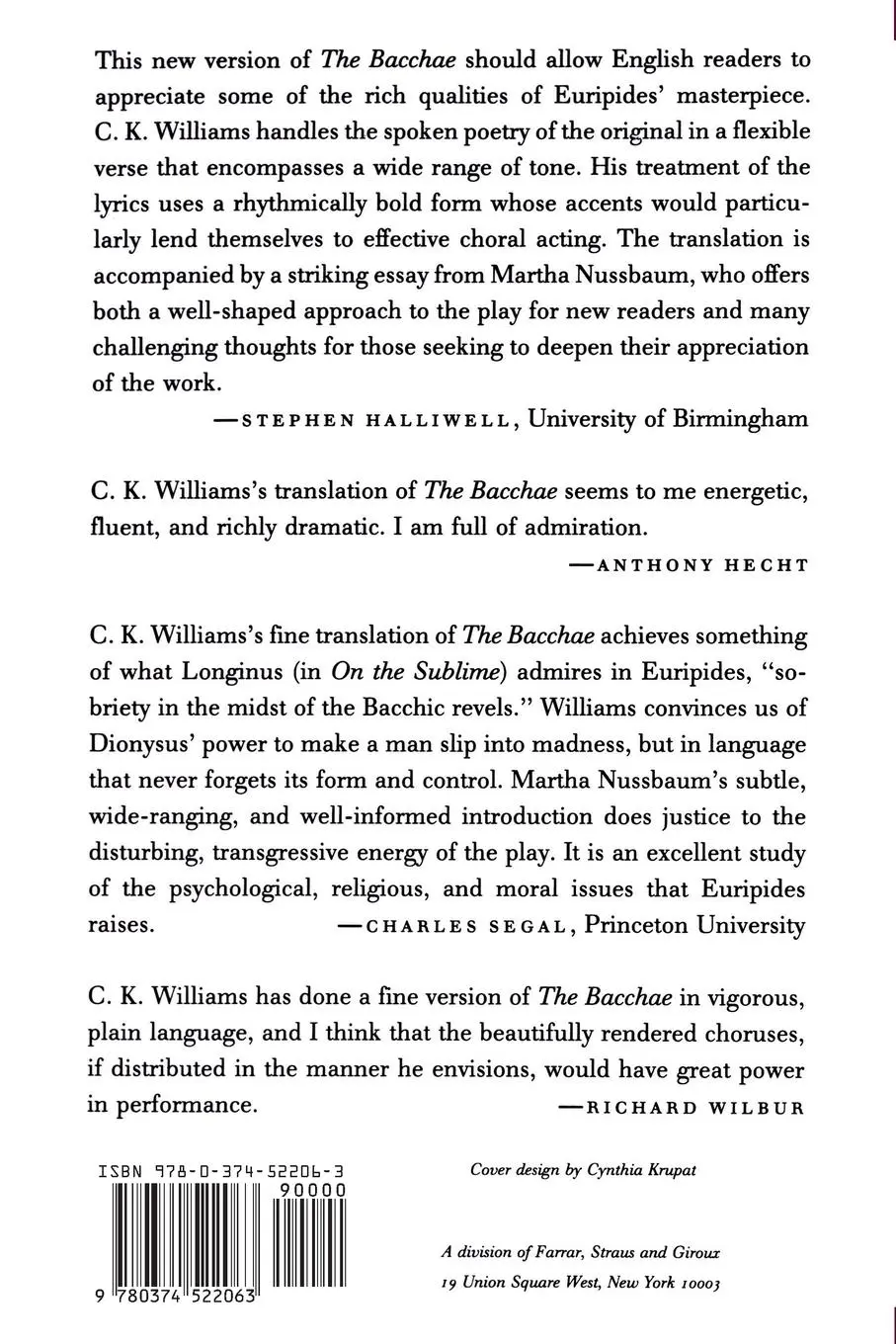 Rückseite: 9780374522063 | The Bacchae of Euripides | A New Version | Euripides (u. a.) | Buch
