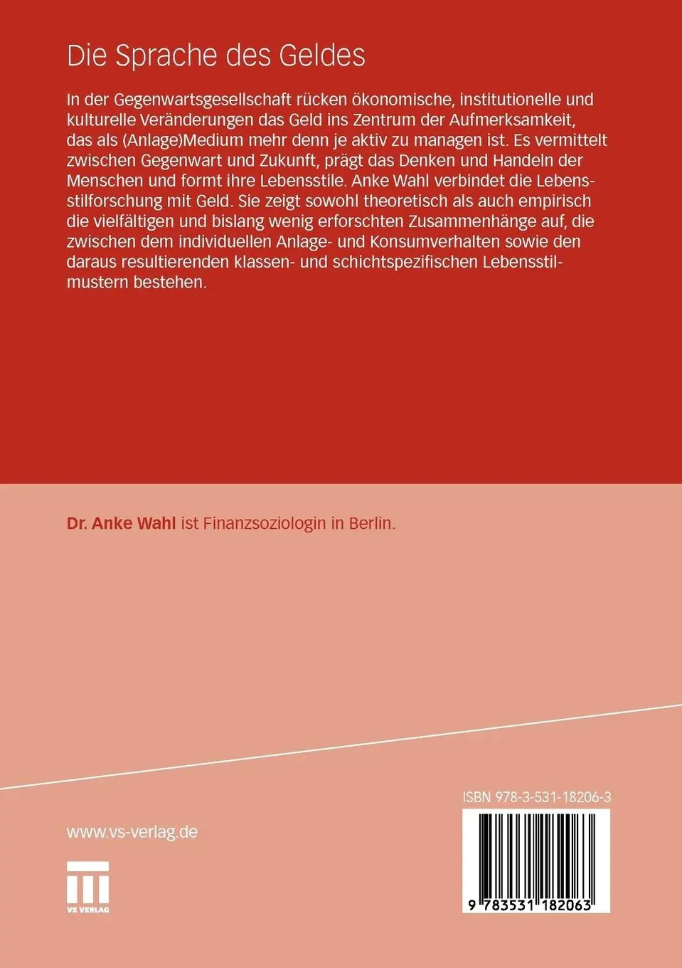 Rückseite: 9783531182063 | Die Sprache des Geldes | Anke Wahl | Taschenbuch | 198 S. | Deutsch