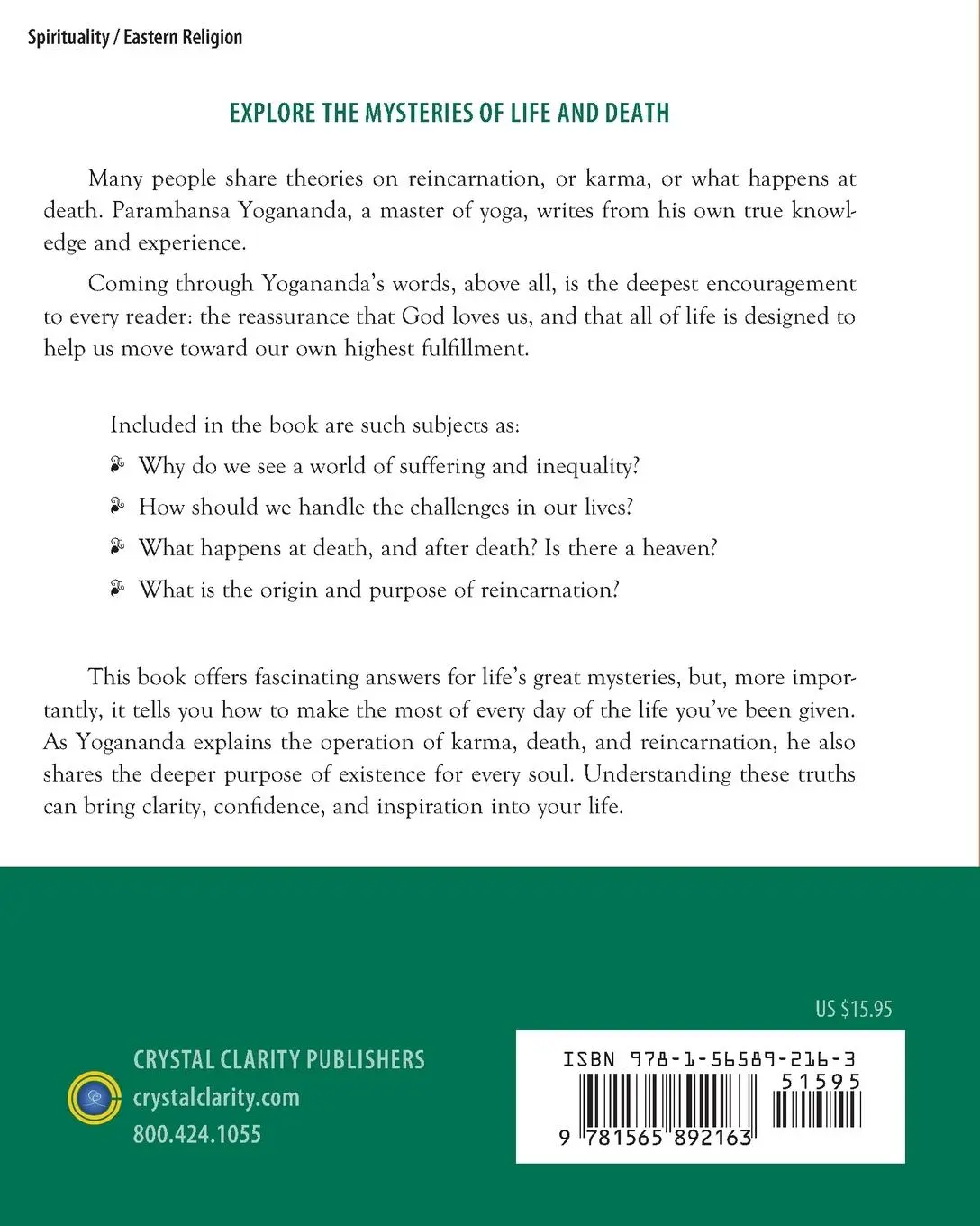 Rückseite: 9781565892163 | Karma and Reincarnation | Paramhansa Yogananda | Taschenbuch | 2007