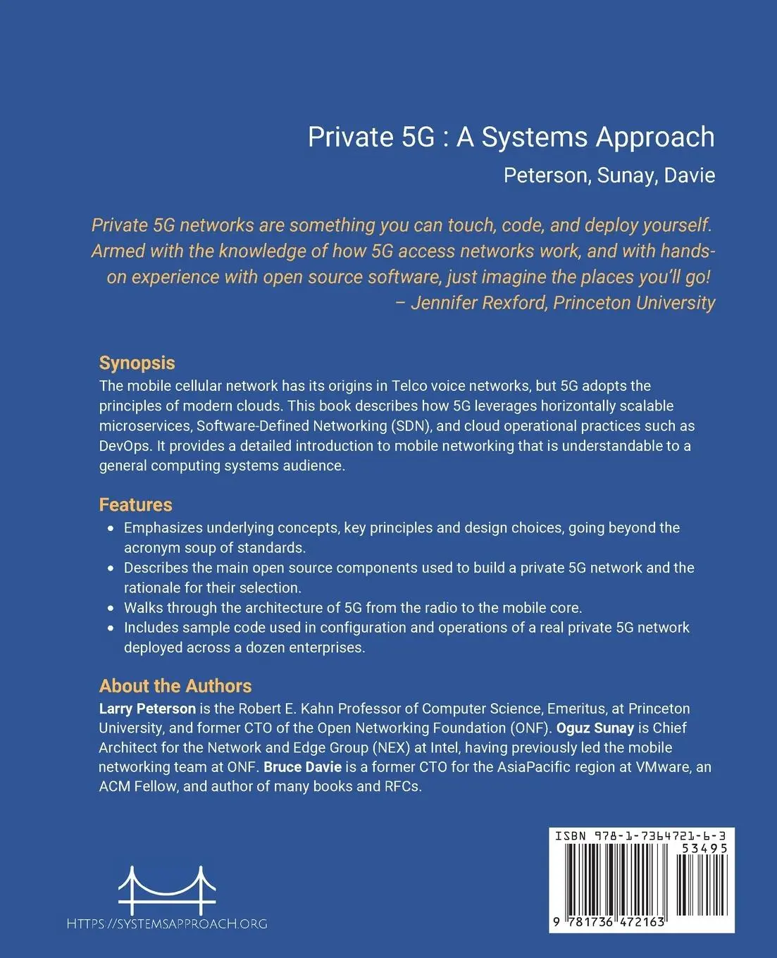 Rückseite: 9781736472163 | Private 5G | A Systems Approach | Larry L Peterson (u. a.) | Buch