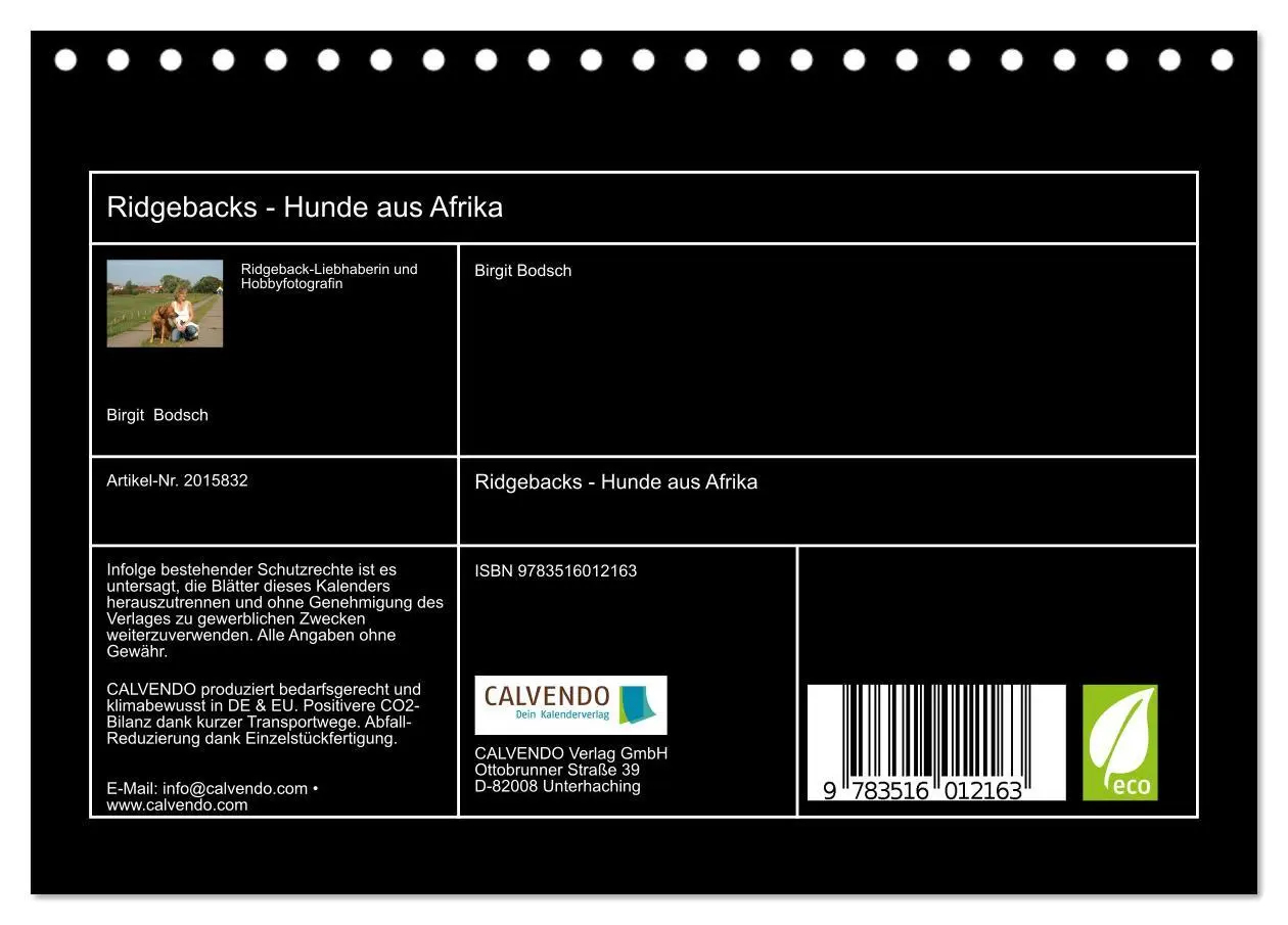 Bild: 9783516012163 | Ridgebacks - Hunde aus Afrika (Tischkalender 2026 DIN A5 quer),...