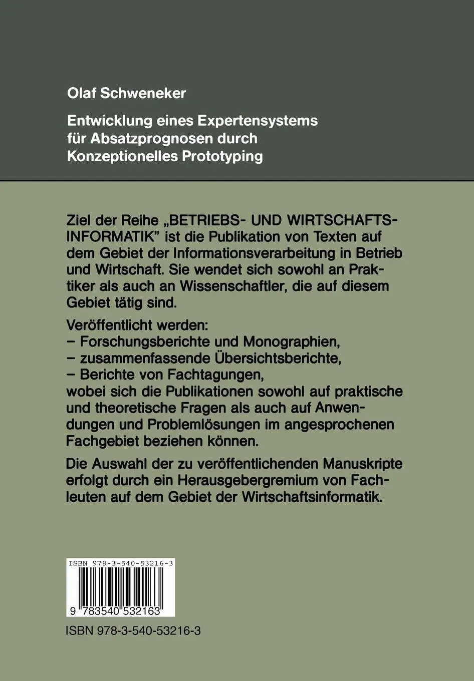 Rückseite: 9783540532163 | Entwicklung eines Expertensystems für Absatzprognosen durch...