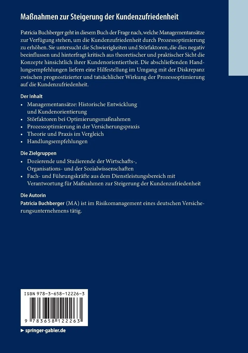 Rückseite: 9783658122263 | Maßnahmen zur Steigerung der Kundenzufriedenheit | Patricia Buchberger