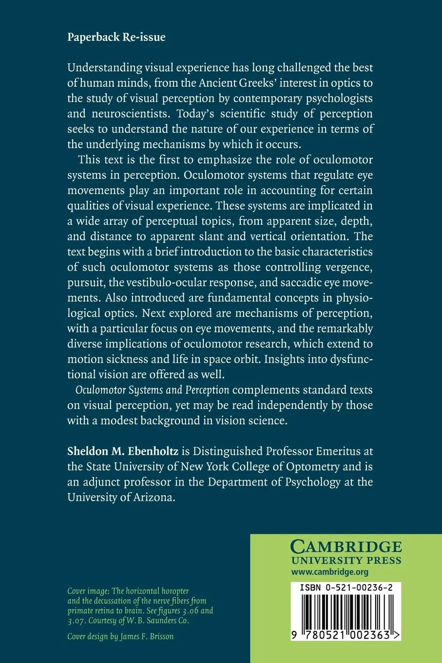Rückseite: 9780521002363 | Oculomotor Systems and Perception | Sheldon M. Ebenholtz | Taschenbuch