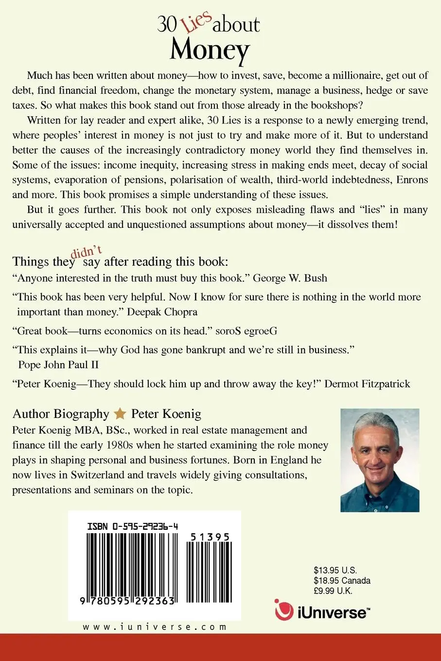 Rückseite: 9780595292363 | 30 Lies About Money | liberating your life, liberating your money