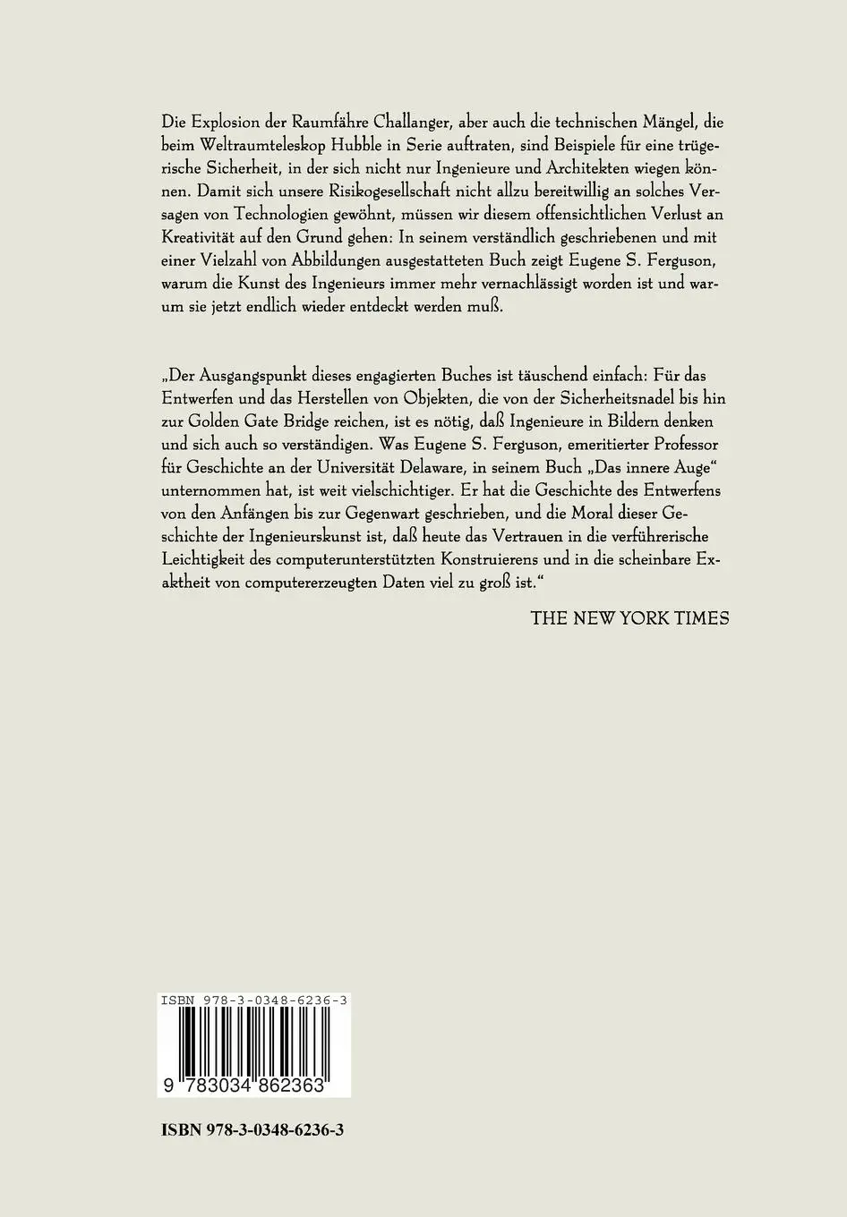 Rückseite: 9783034862363 | Das innere Auge | Von der Kunst des Ingenieurs | Ferguson | Buch