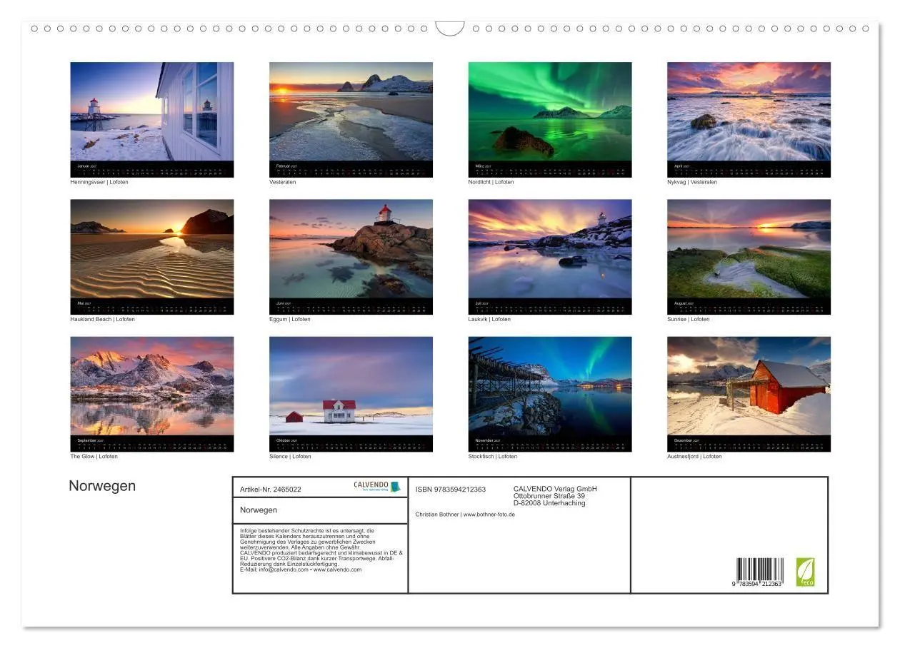 Bild: 9783594212363 | Norwegen (Wandkalender 2027 DIN A2 quer), CALVENDO Monatskalender