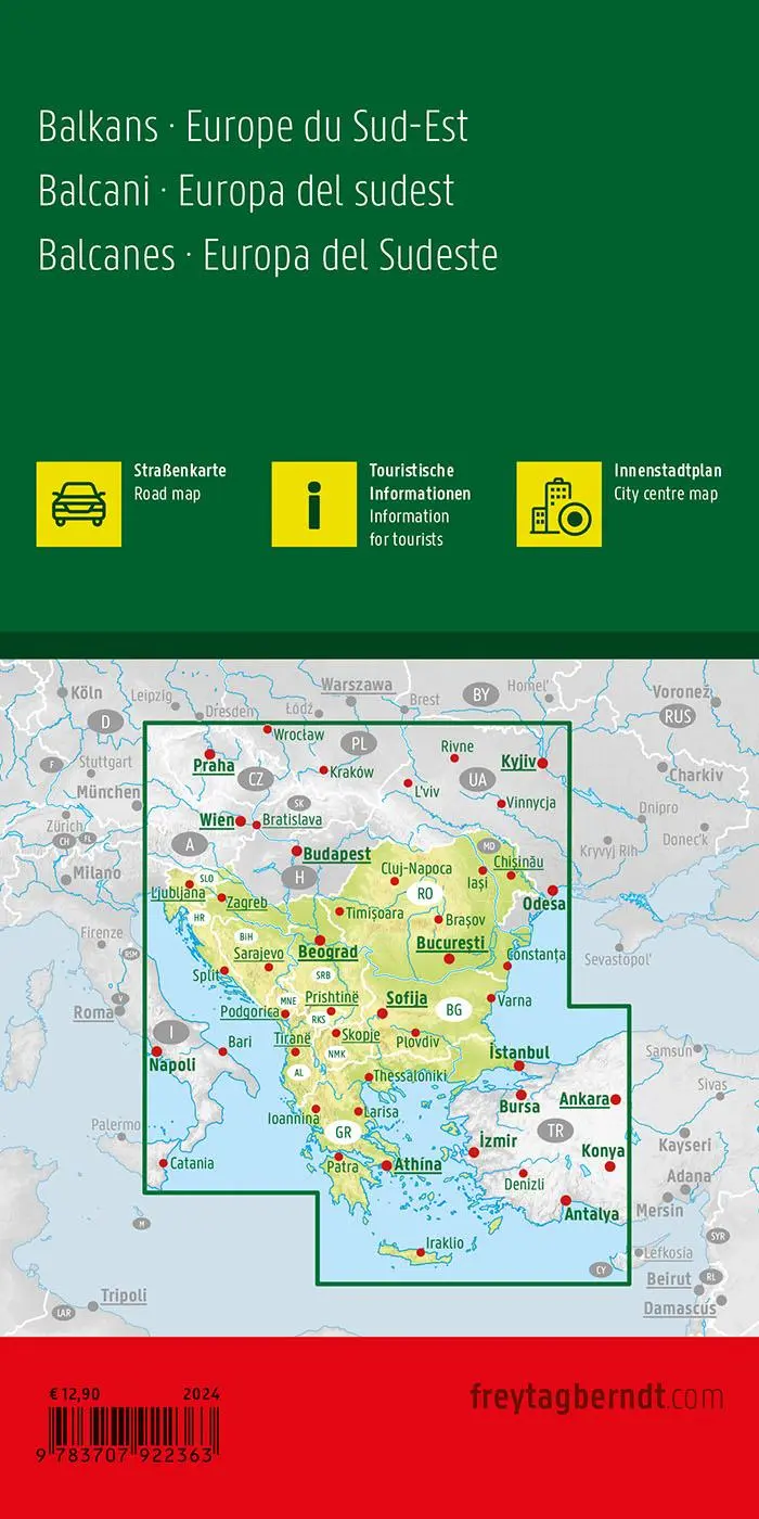 Rückseite: 9783707922363 | Balkan - Südosteuropa, Straßenkarte 1:2.000.000, freytag &amp; berndt