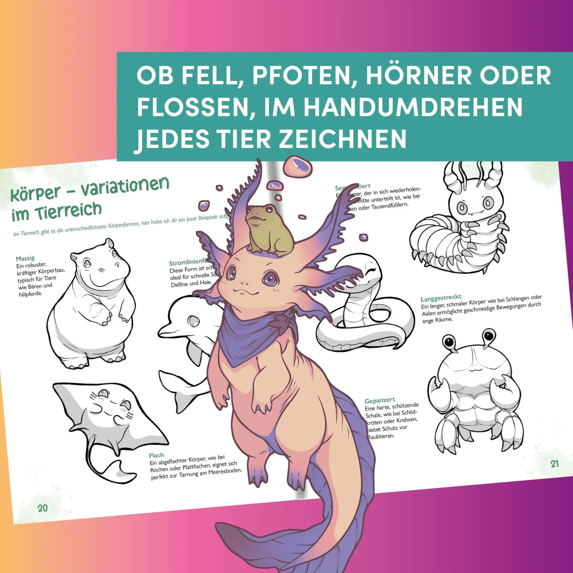 Bild: 9783735882363 | Niedliche Tiere zeichnen | 100 süße Motive von Axolotl bis Ziege