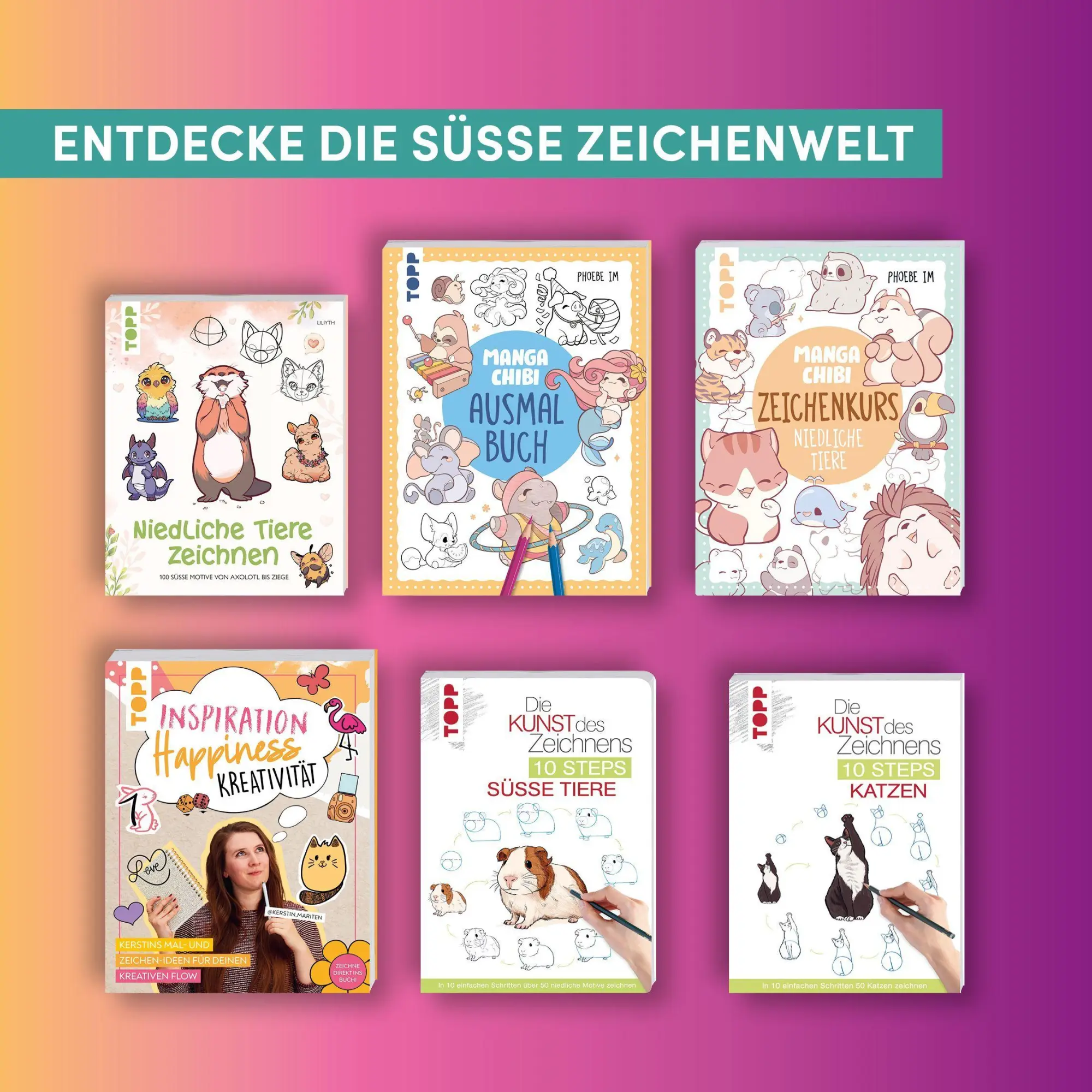 Bild: 9783735882363 | Niedliche Tiere zeichnen | 100 süße Motive von Axolotl bis Ziege