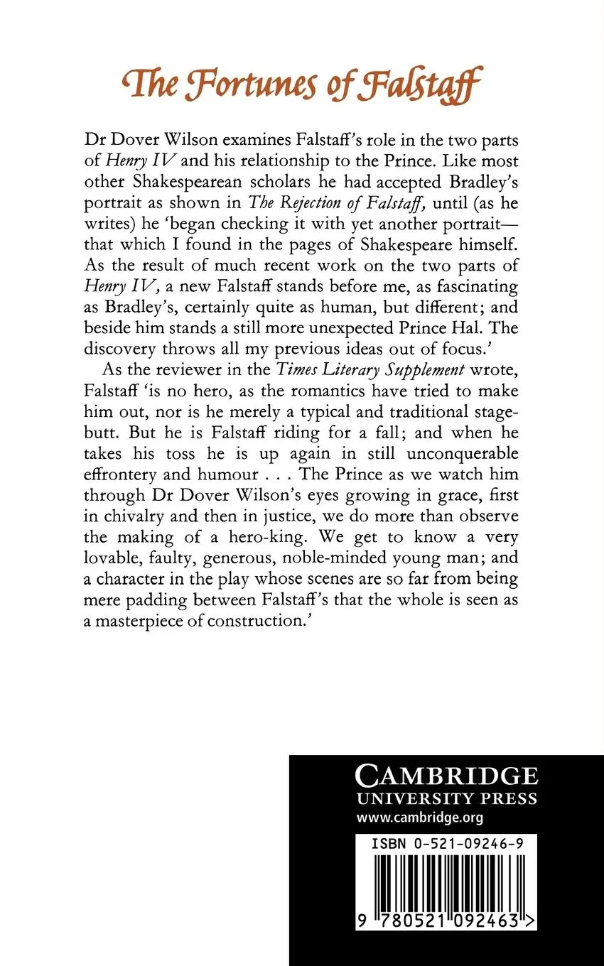 Rückseite: 9780521092463 | Fortunes of Falstaff | John Dover Wilson (u. a.) | Taschenbuch | 2004