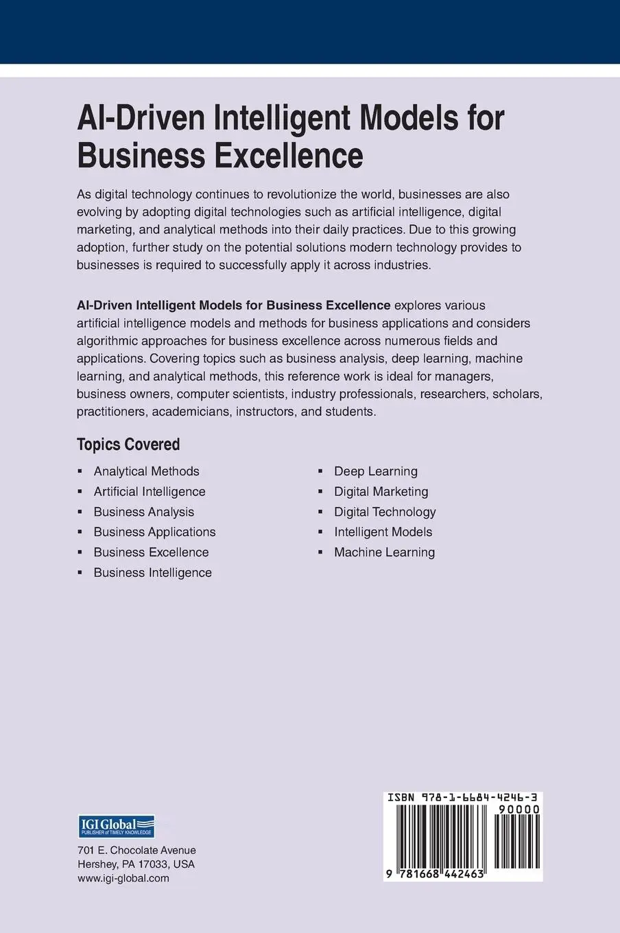 Rückseite: 9781668442463 | AI-Driven Intelligent Models for Business Excellence | Nagaraj (u. a.)