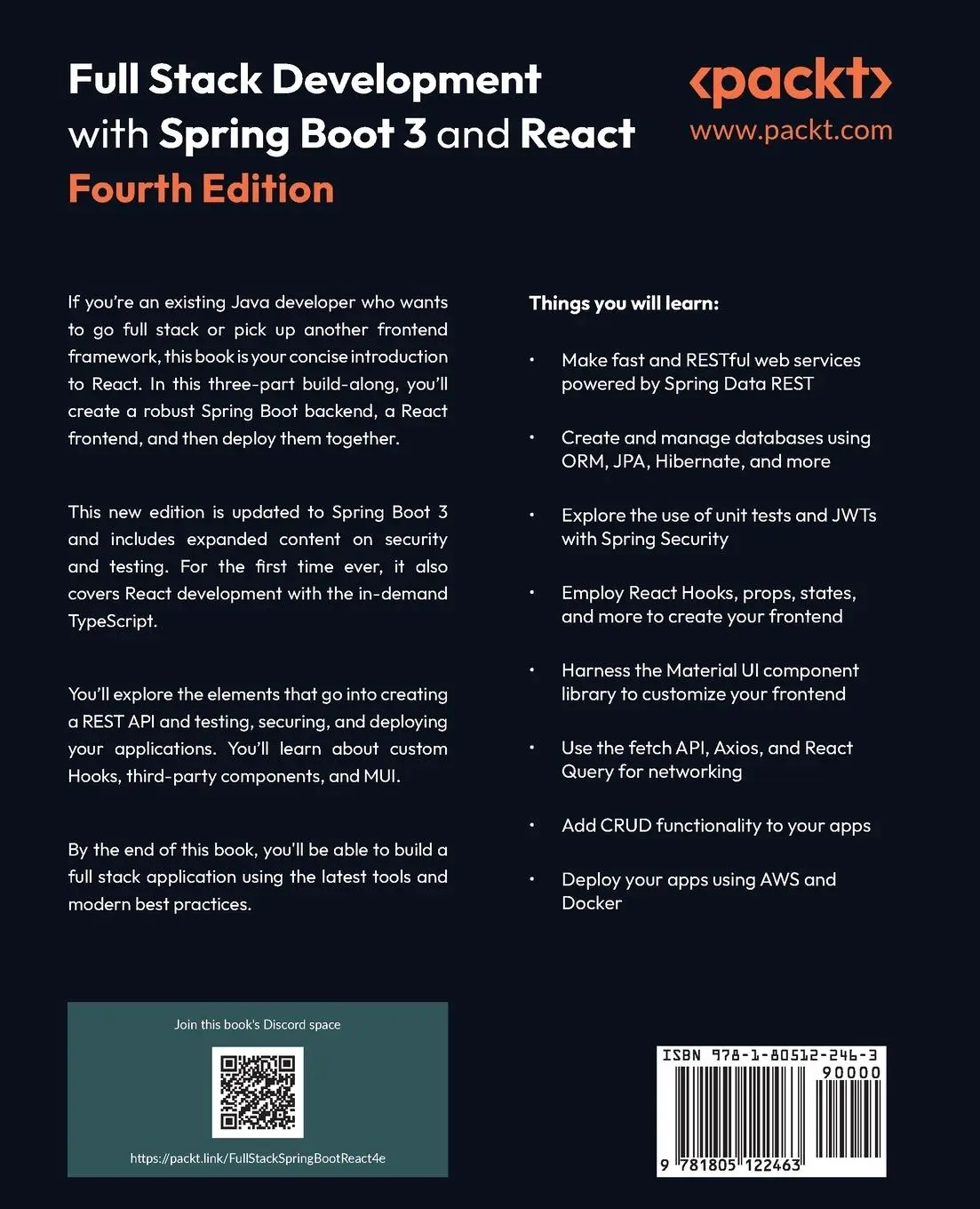 Rückseite: 9781805122463 | Full Stack Development with Spring Boot 3 and React - Fourth Edition